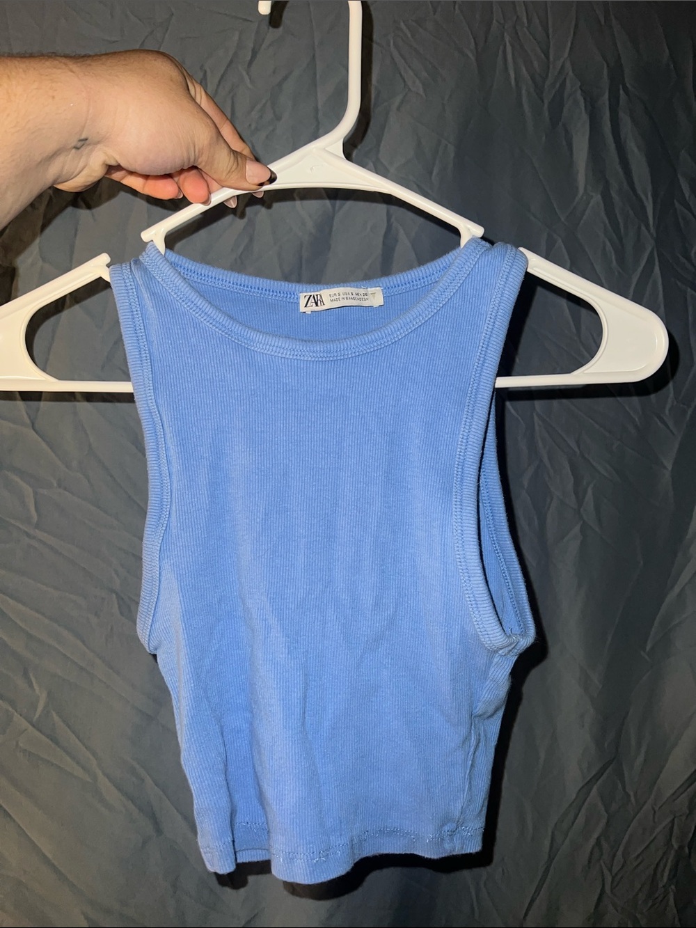 Zara Light Blue Ribbed Tank Top - Women's Sleeveless Crop